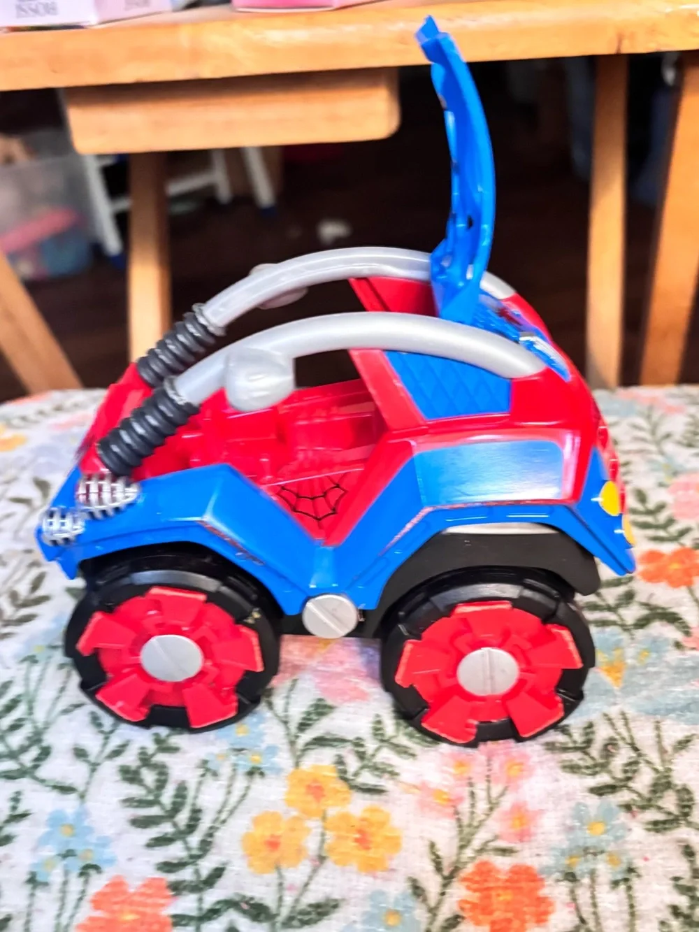 Spider-Man red and blue toy car with black spiderweb design #spiderman #marvel